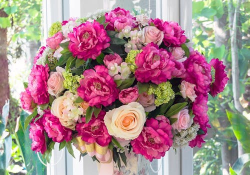 A gorgeous pink and peach bouquet
