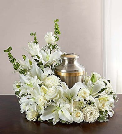 Sympathy Cremation Wreath in White
