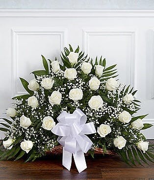 Sympathy Fireside Basket With White Roses