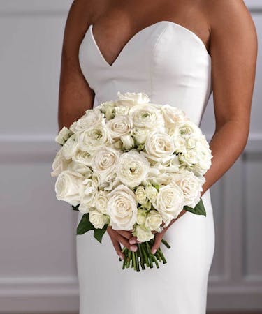 Bridal Bouquet - Classic White Pave Style with Ranunculus