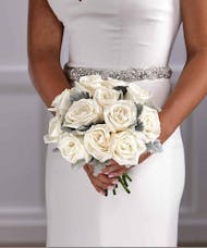Bridal Nosegay Bouquet - White Roses and Silver Dusty Miller