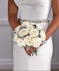 Bridal Nosegay Bouquet - Classic White Roses & Silver Dusty Miller
