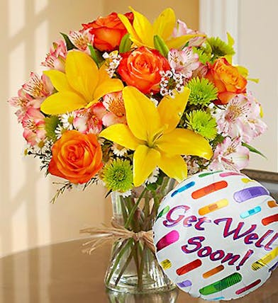 Get Well Soon Bouquet w/Mylar: includes a Get Well Soon ...