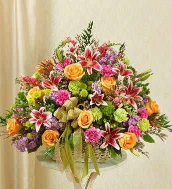 Funeral Basket Of Fresh Mix Flowers   SympathySpringGardenBasketPremium16512050420903 