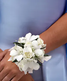 White Spray Roses & White Dendrobium Orchids with Rhinestones