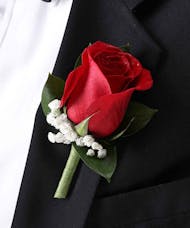 Classic Red Rose Boutonniere with Babies Breath