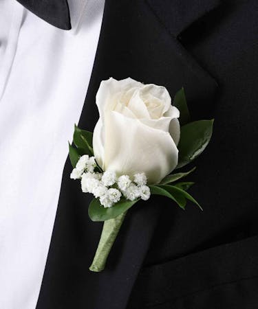 White Rose Boutonniere by Carithers Flowers Atlanta