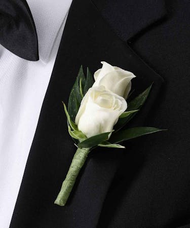 Double White Spray Rose Boutonniere