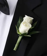 Double White Spray Rose Boutonniere