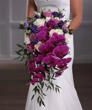 Bridal Bouquet - Purple & White Teardrop Orchid Cascade