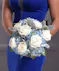 Blue and White Bridesmaid Bouquet of blue hydrangea, white roses and dusty miller