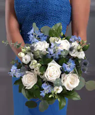 Bridesmaid Blue & White Garden Hand-Tie Bouquet