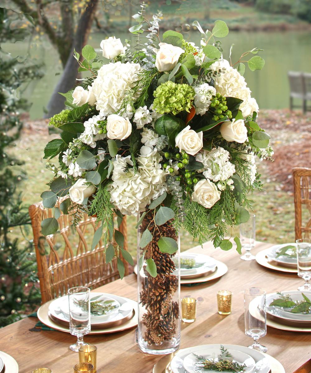 Winter Table Buffet Centerpiece by Carithers Flowers