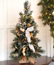 Decorated Christmas Tree with Lights - Gold & Silver