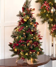Decorated Christmas Tree with Lights - Red & Gold
