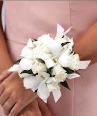 White Spray Roses and White Dendrobiums - Wrist Corsage