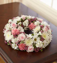 Pink & White Tabletop Cremation Wreath