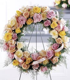 Elegant Pastel Roses Standing Wreath