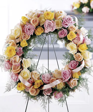 Elegant Pastel Roses Sympathy Wreath