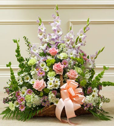 Funeral Flowers Fireside Basket In Pastel Best Florist Atlanta