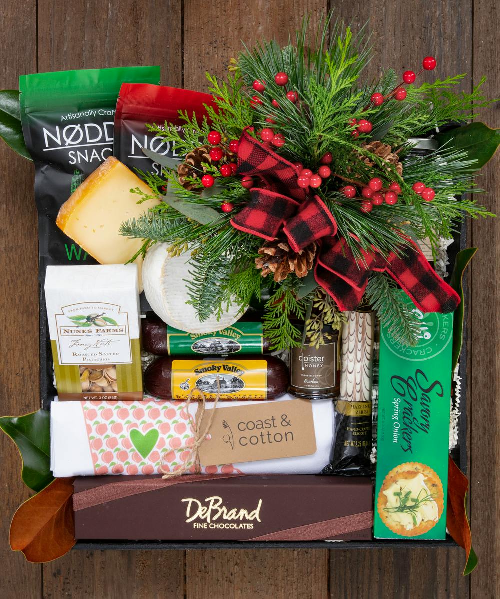 Holiday Gourmet and Flowers Gift Basket by Carithers Flowers