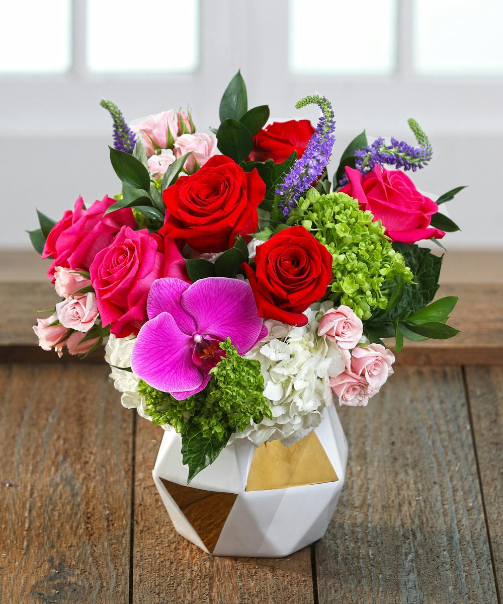 The Love Always Bouquet featuring roses, hydrangea and tulips by