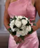 White Pave Hand-tied Nosegay featuring white hydrangea, roses, and veronica