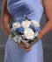 Blue and White Nosegay featuring Hydrangea, Roses, Delphinium, Thistle and Foliage