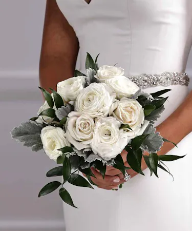 Bridal Bouquet - Nosegay of White Ranunculus and Roses