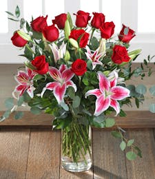 Red Roses & Stargazer Lilies