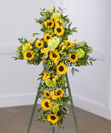 Sunflower Garden Sympathy Cross on Standing Easel
