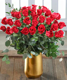 Award-Winning Red Roses - Gold Vase