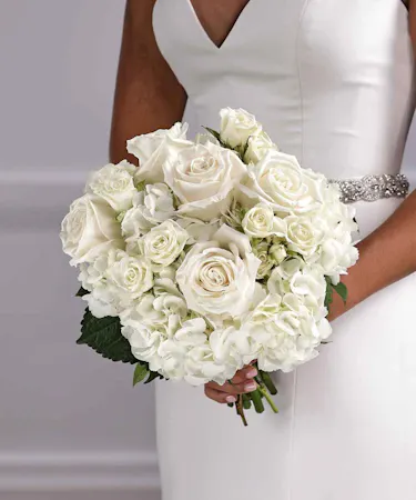 Bridal Bouquet of White Roses and Hydrangea