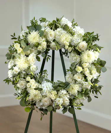Sympathy Standing Floral Wreath of White Garden  Flowers