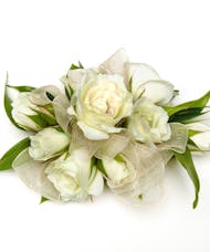 White Sweetheart Rose Corsage with wristlet