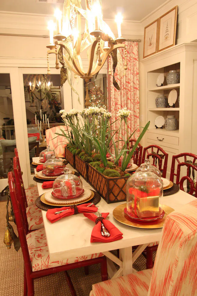 Dining Room decorated for the Christmas Holidays by Carithers Flowers